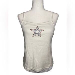 Vintage Y2K Rhinestone Red, White, & Blue Star Tank M USA